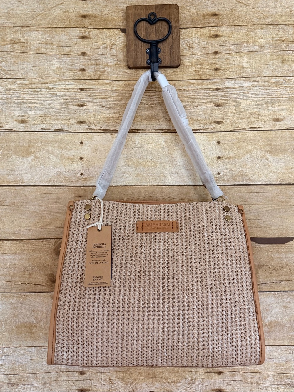 American Leather Co Triple Entry Raffia Satchel - Vachetta NWT - Picture 2 of 8